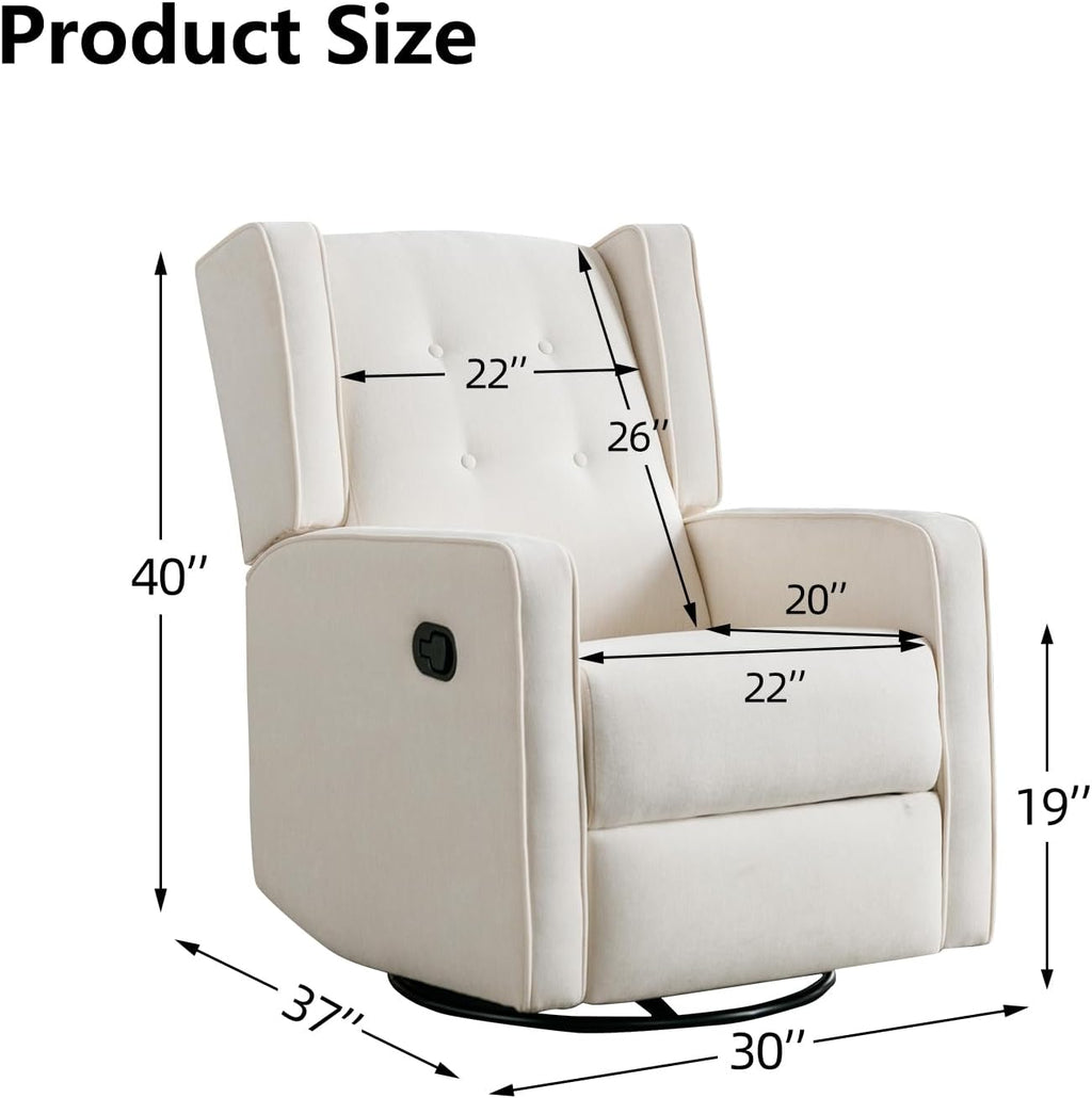 CANMOV Swivel Rocker Recliner Chair, Nursery Glider Chair, Nursery Rocking Chairs, Manual Reclining Chair, White