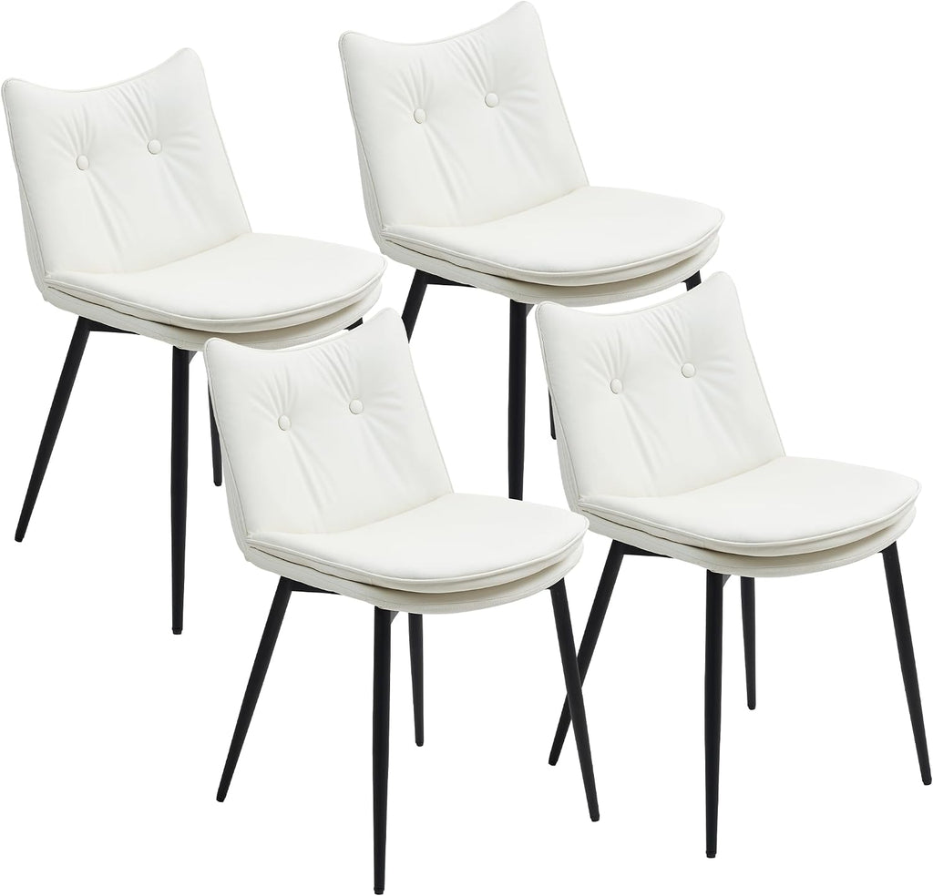 AVAWING Dining Chairs Set of 4, Faux Leather Upholstered Kitchen Chairs with Button Tufted Back and Adjustable Footpads, Armless Accent Chairs for Dining Room and Living Room, White