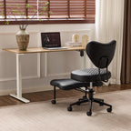 Meditation Chair Ergonomic Cross-Legged Seating Chair with Lumbar Support Height-Adjustable Cushion Beige - Comfortable Posture for Office Work Study and Meditation (Black PU-1)