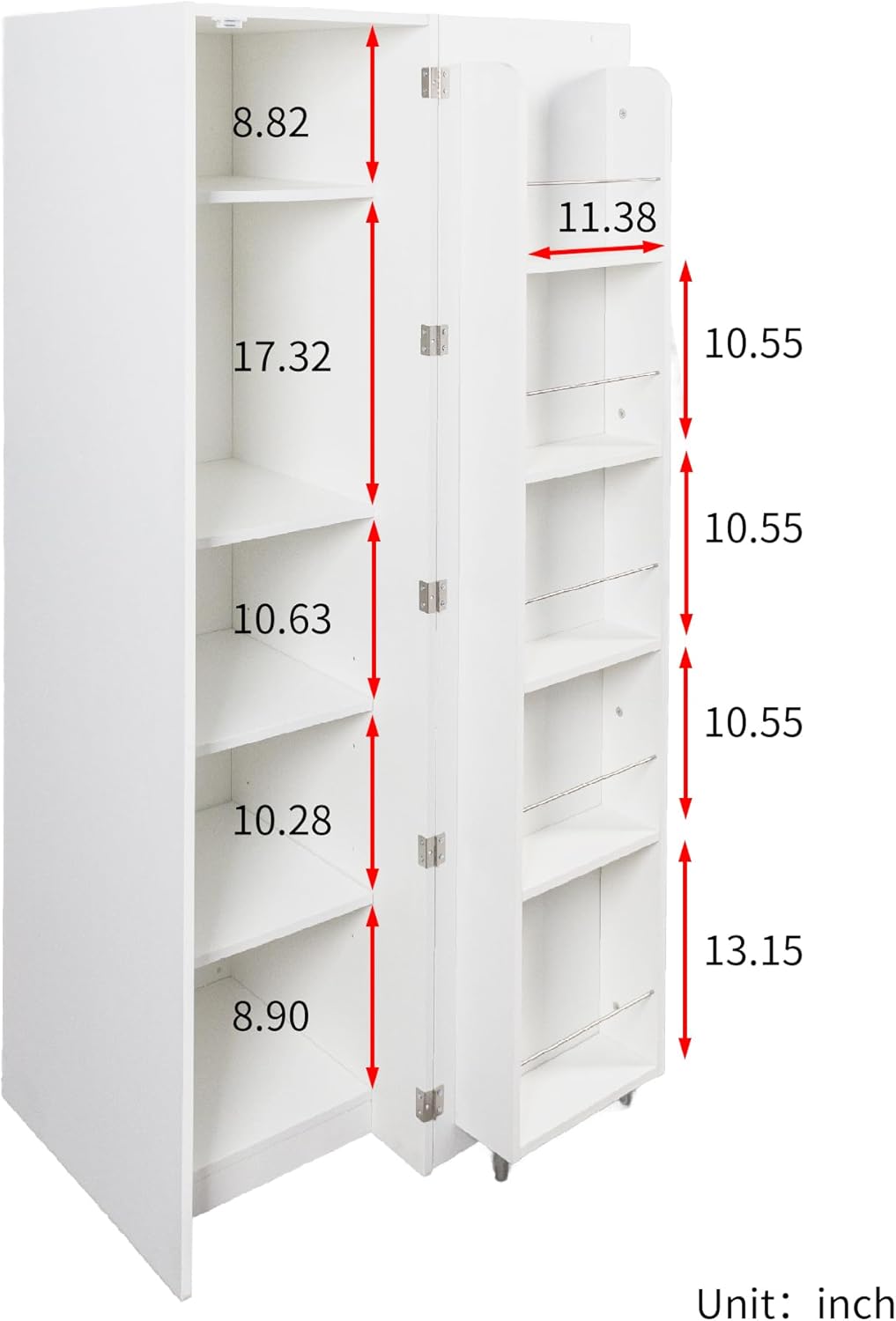 62.99''H Tall Kitchen Pantry Cabinet, Freestanding Corner Buffet Sideboard with Door Shelves and Adjustable Shelves, Narrow Storage Pantry for Kitchen Living Room Dinning Room, White