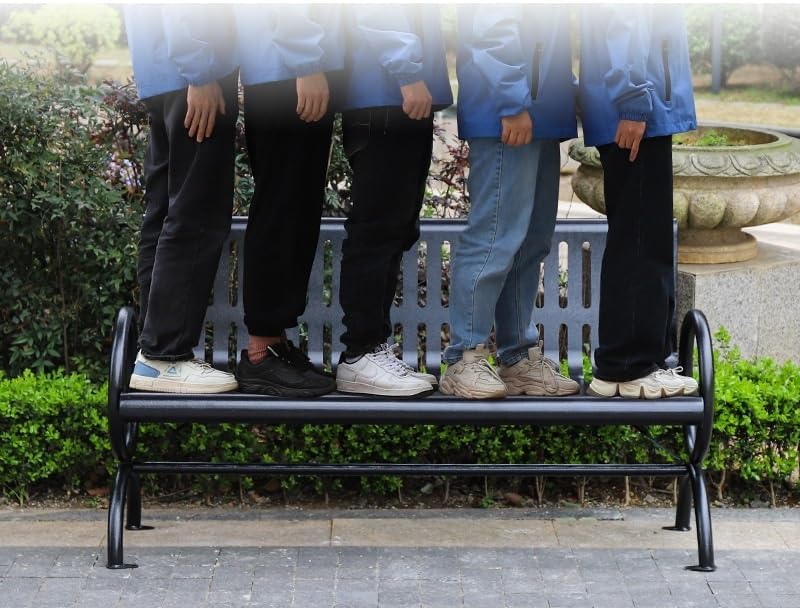 Patio Benches for Outdoors Wrought Iron Park Chair Double Black Metal Outdoor Long Backrest Community Square Welded Seat with Garden Benches for Outdoors