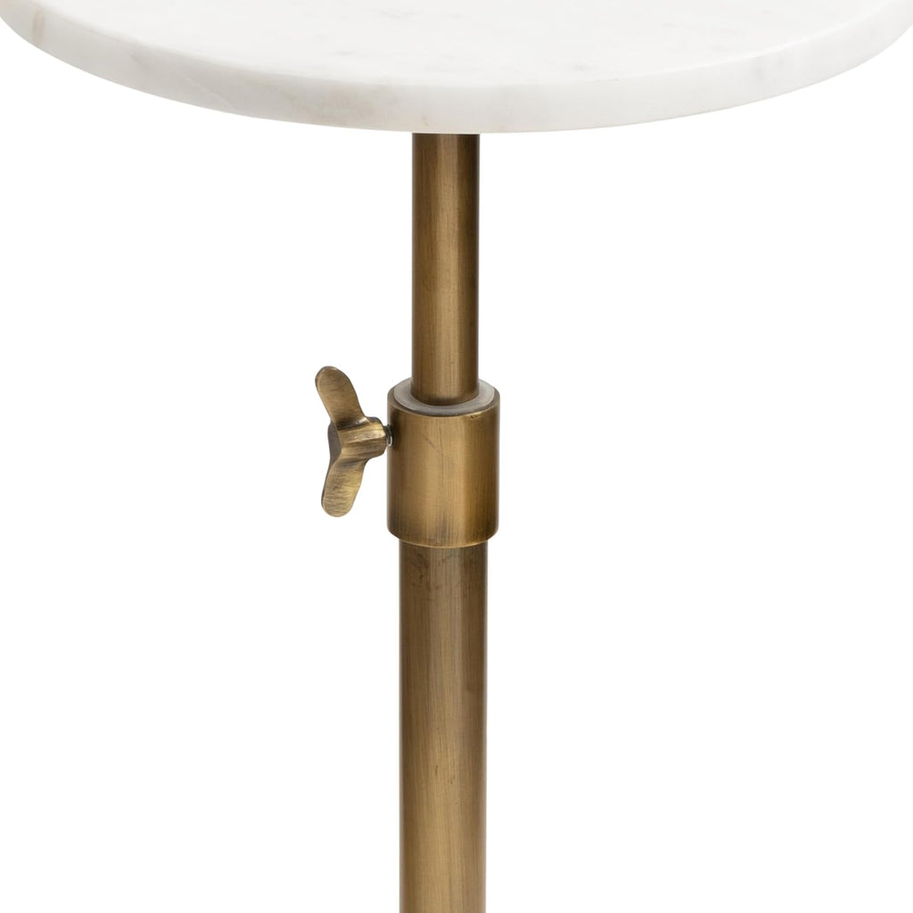 Kate and Laurel Engles Traditional Adjustable-Height Pedestal Drink Table, 10 x 10 x 30, White Marble and Antique Brass, Vintage Round Indoor Metal Plant Stand with Authentic Marble Tabletop