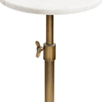 Kate and Laurel Engles Traditional Adjustable-Height Pedestal Drink Table, 10 x 10 x 30, White Marble and Antique Brass, Vintage Round Indoor Metal Plant Stand with Authentic Marble Tabletop