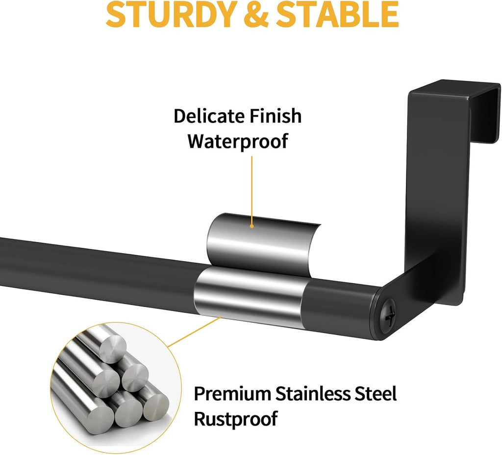 STWWO Over the Door Towel Rack, Kitchen Towel Holder Over Cabinet Door Towel Bar Stainless Steel for Cupboard for Kitchen Dish Towel Holder Hanger Rv Towel Rack, 2 Pack (Black)