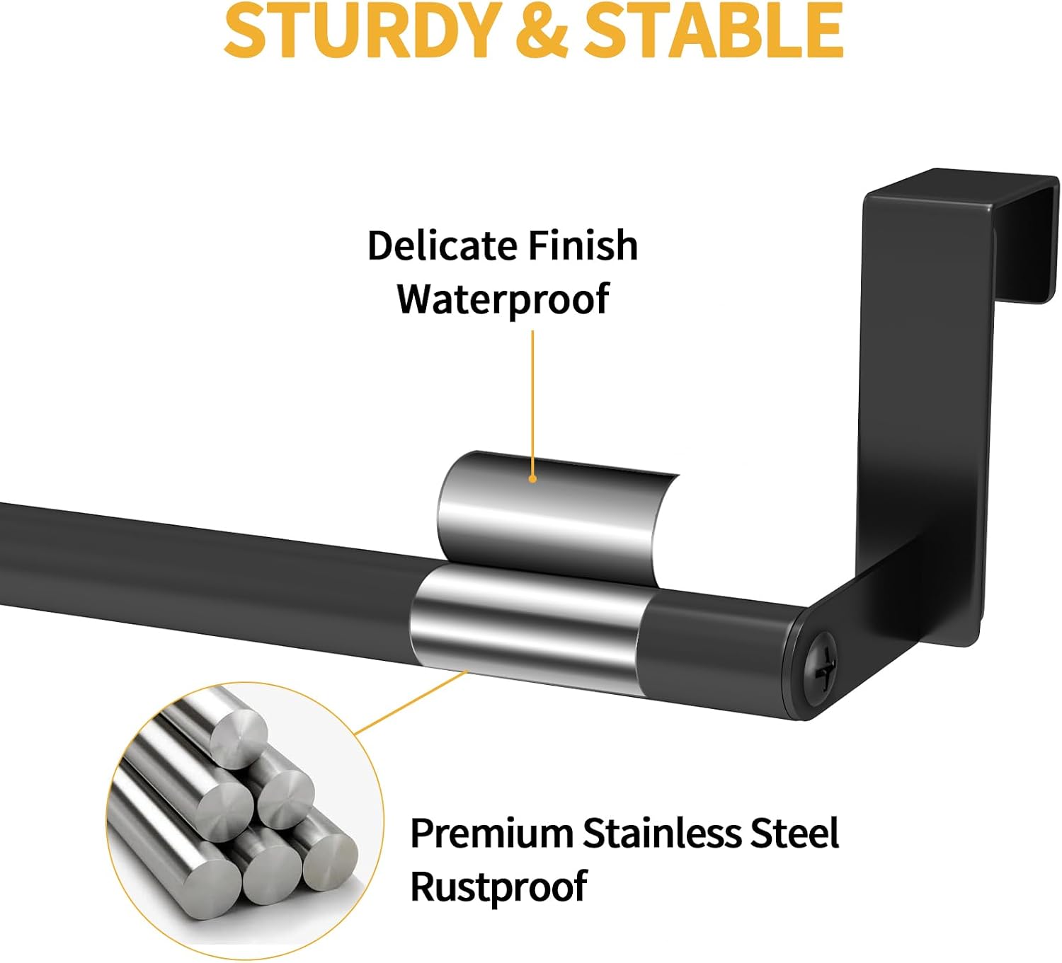 STWWO Over the Door Towel Rack, Kitchen Towel Holder Over Cabinet Door Towel Bar Stainless Steel for Cupboard for Kitchen Dish Towel Holder Hanger Rv Towel Rack, 2 Pack (Black)