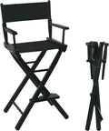 Tall Directors Chair Foldable 46'', Makeup Chair Black for Makeup Artist, 250lbs Capacity Solid Hardwood,Black
