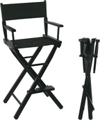 Tall Directors Chair Foldable 46'', Makeup Chair Black for Makeup Artist, 250lbs Capacity Solid Hardwood,Black
