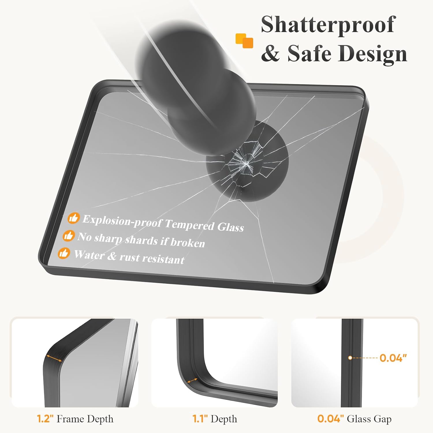Sweetcrispy Bathroom Wall Mirror, 36x24 Inch Wall Mount Mirror for Over Sink, Modern Rounded Rectangle Vanity Mirrors with Matte Metal Framed, for Home Decor, Living Room, Bedroom, Black