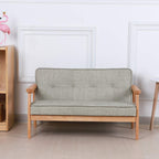 Double Seater Kid Sofa Chair, Kid Couch with Solid Wood Arm and Linen Pattern PVC for Kids Rest (Light Grey)