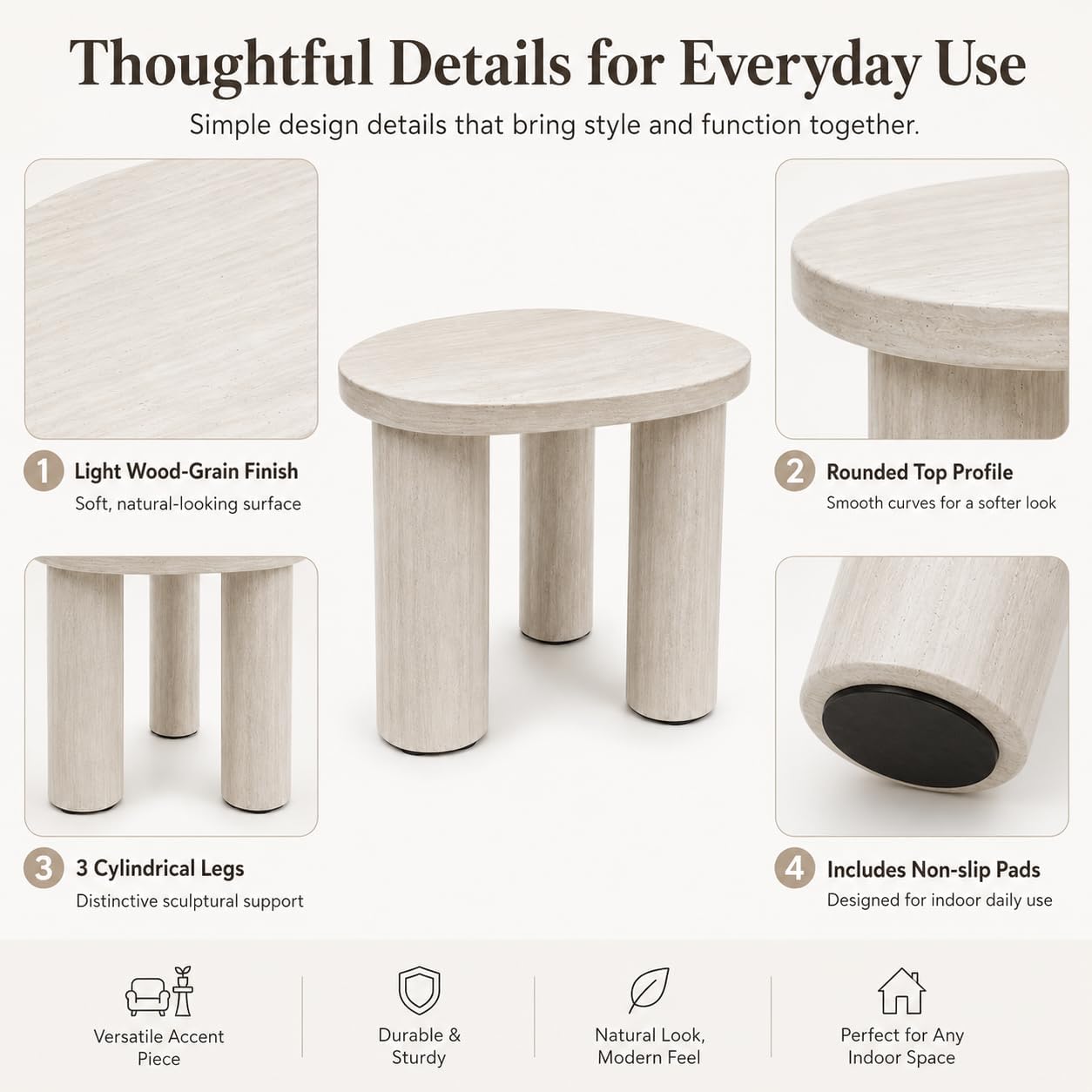 Small Round Side Table, Light Wood Grain End Table with 3 Cylindrical Legs, Modern Nightstand for Living Room, Bedroom, Sofa Side, Apartment