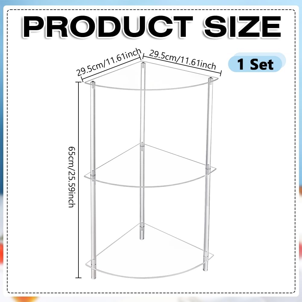 AHANDMAKER Clear Acrylic Corner Table 11.61in L x 11.61in W x 25.59" H Fan Shape Modern Side Table Lightweight Shelf Organizer for Living Room Bedroom Office Dorm Room Home Decor