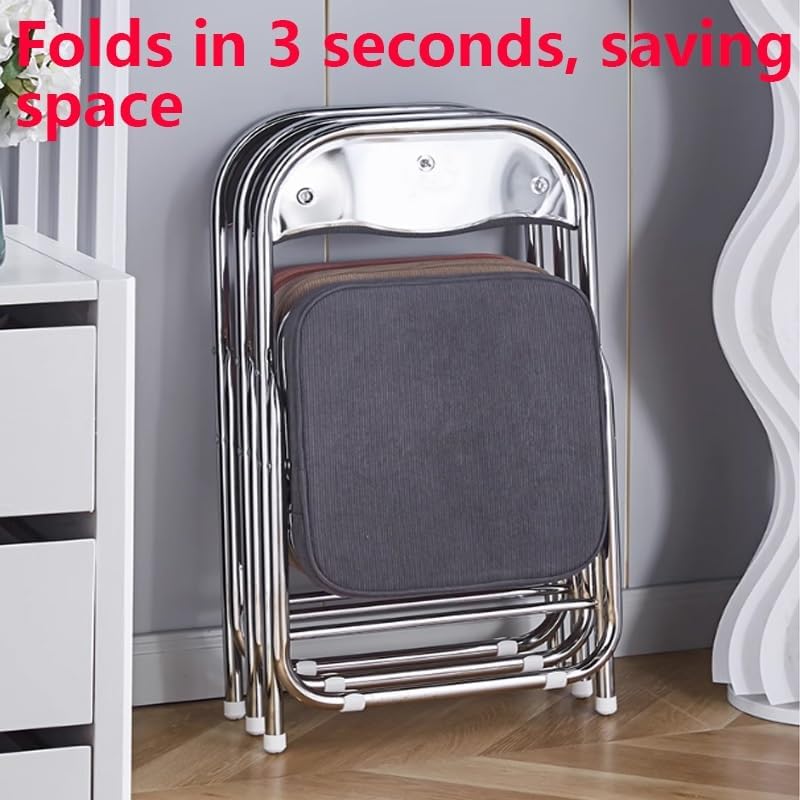 Foldable Chair with Ergonomic Backrest, Comfortable Corduroy Seat, Thick Sponge Cushion, Quick 3-Second Fold for Home Office School, Space-Saving(Pink+Silver)
