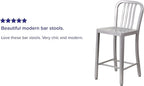 Flash Furniture Gael Commercial Grade 2 Pack 24" High Silver Metal Indoor-Outdoor Counter Height Stool with Vertical Slat Back