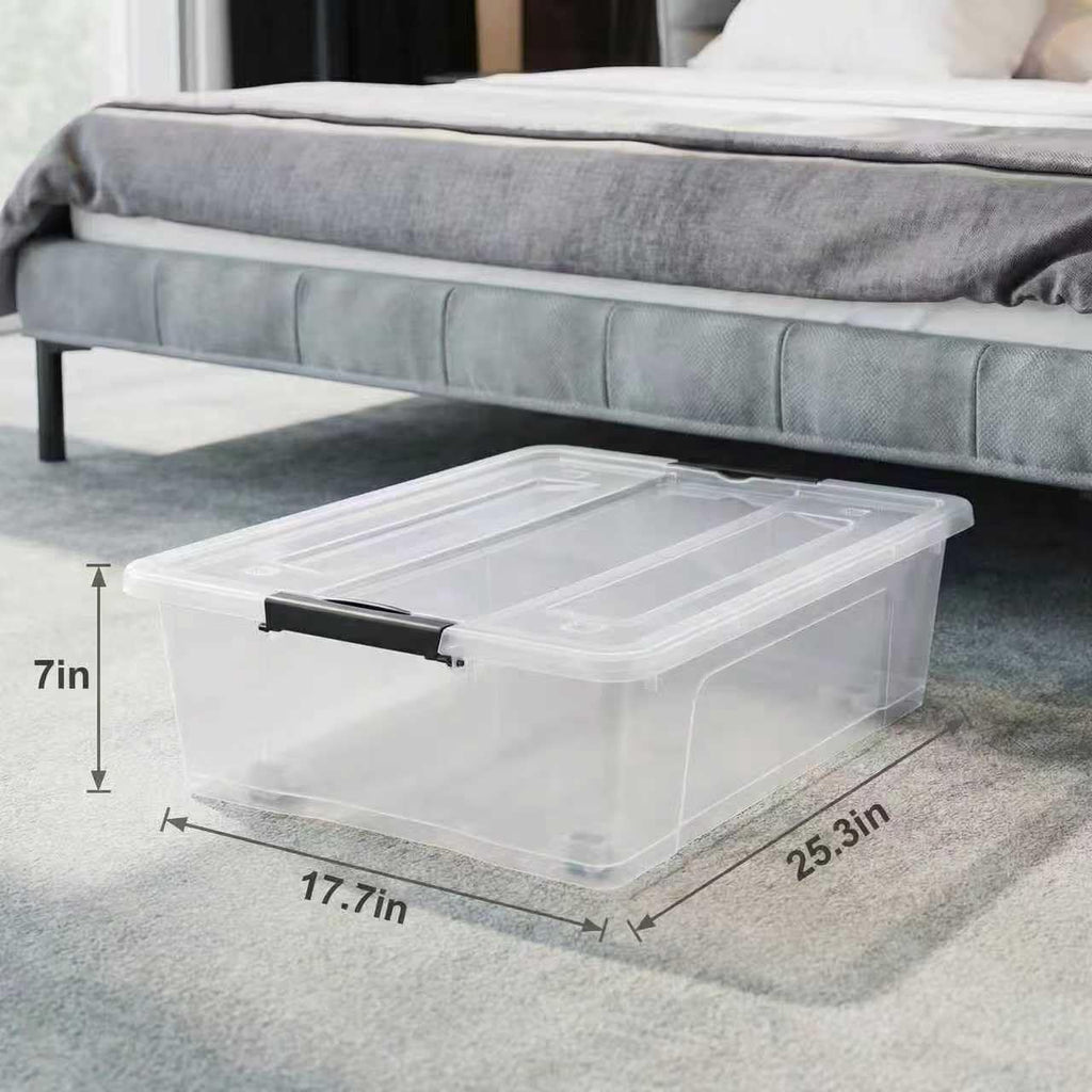 2 Pack Under Bed Storage Bin with Lid,40 Quart Stackable Clear Plastic Container for Clothing, Bedding Items,Under Bed Storage Organizer with Wheels,Transparent Underbed Design