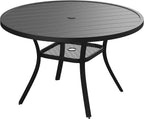 VICLLAX 47.2" Outdoor Round Patio Table for Lawn Garden, All Weather Metal Round Patio Dining Table with Adjustable Umbrella Hole, 6 Person Patio Table, Black Tabletop
