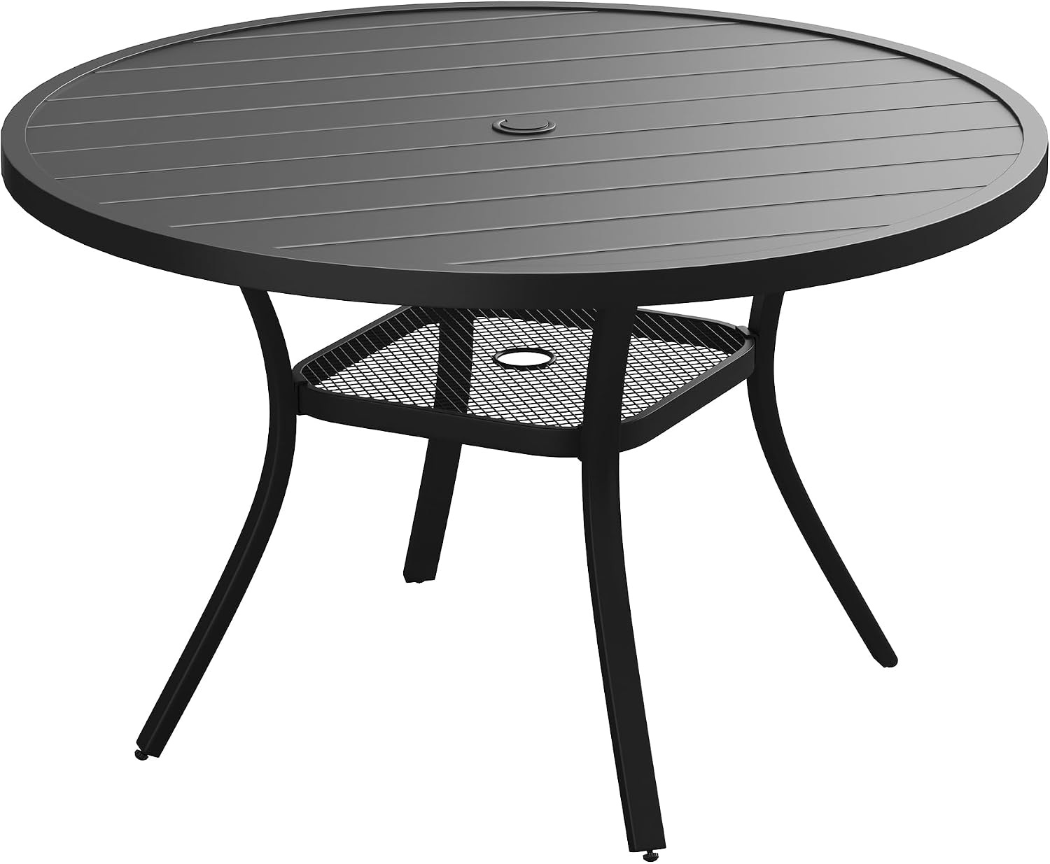 VICLLAX 47.2" Outdoor Round Patio Table for Lawn Garden, All Weather Metal Round Patio Dining Table with Adjustable Umbrella Hole, 6 Person Patio Table, Black Tabletop