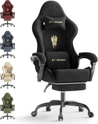 Gaming Chair with Footrest Massage Lumbar Cushion, Velvet Fabric Ergonomic Computer Office Chair, High Back Adjustable Recliner for Adults, Racing Style Video Gaming Chairs, for Home Streaming, Black