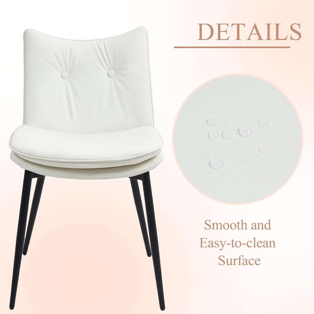 AVAWING Dining Chairs Set of 4, Faux Leather Upholstered Kitchen Chairs with Button Tufted Back and Adjustable Footpads, Armless Accent Chairs for Dining Room and Living Room, White