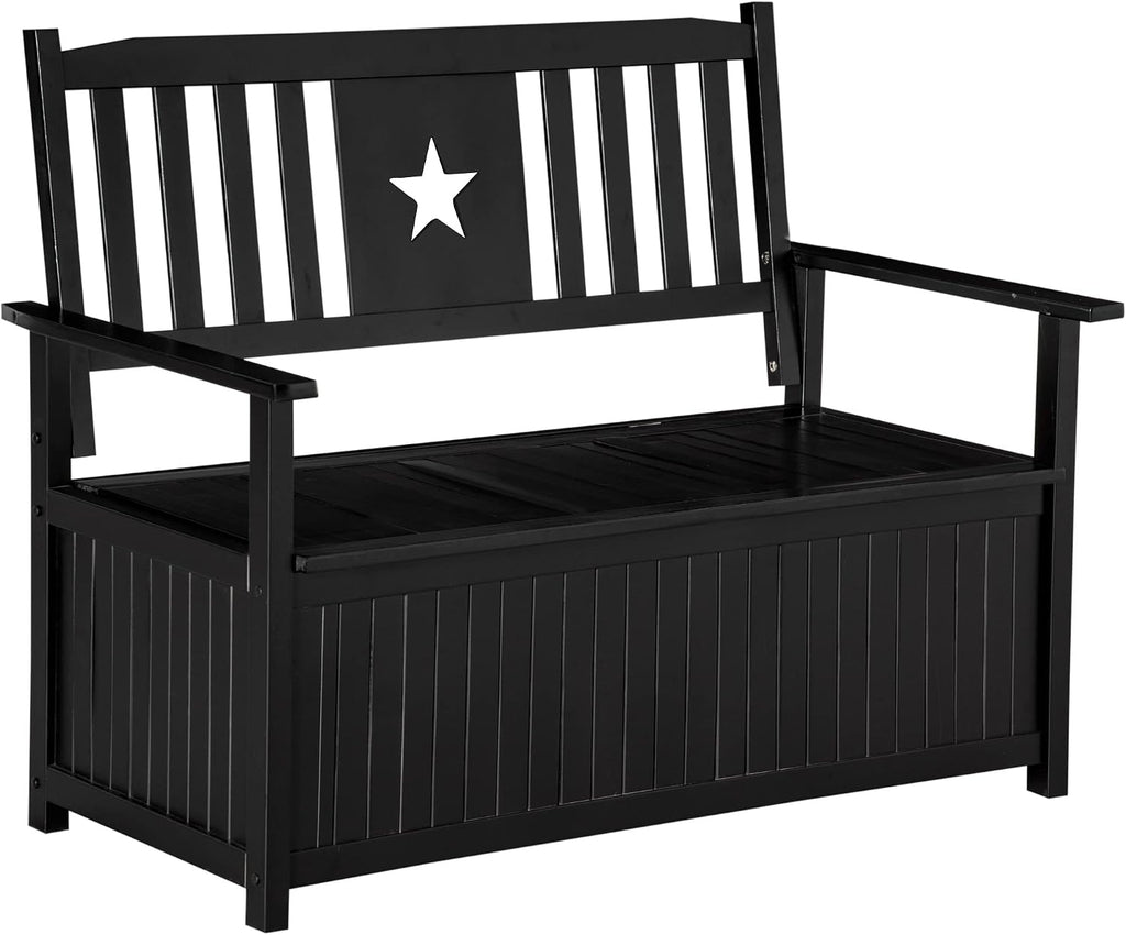 Outdoor Storage Bench, 43 Gallon Deck Box with Armrests, Outdoor Storage Box for Patio Furniture Cushions and GTools, Black
