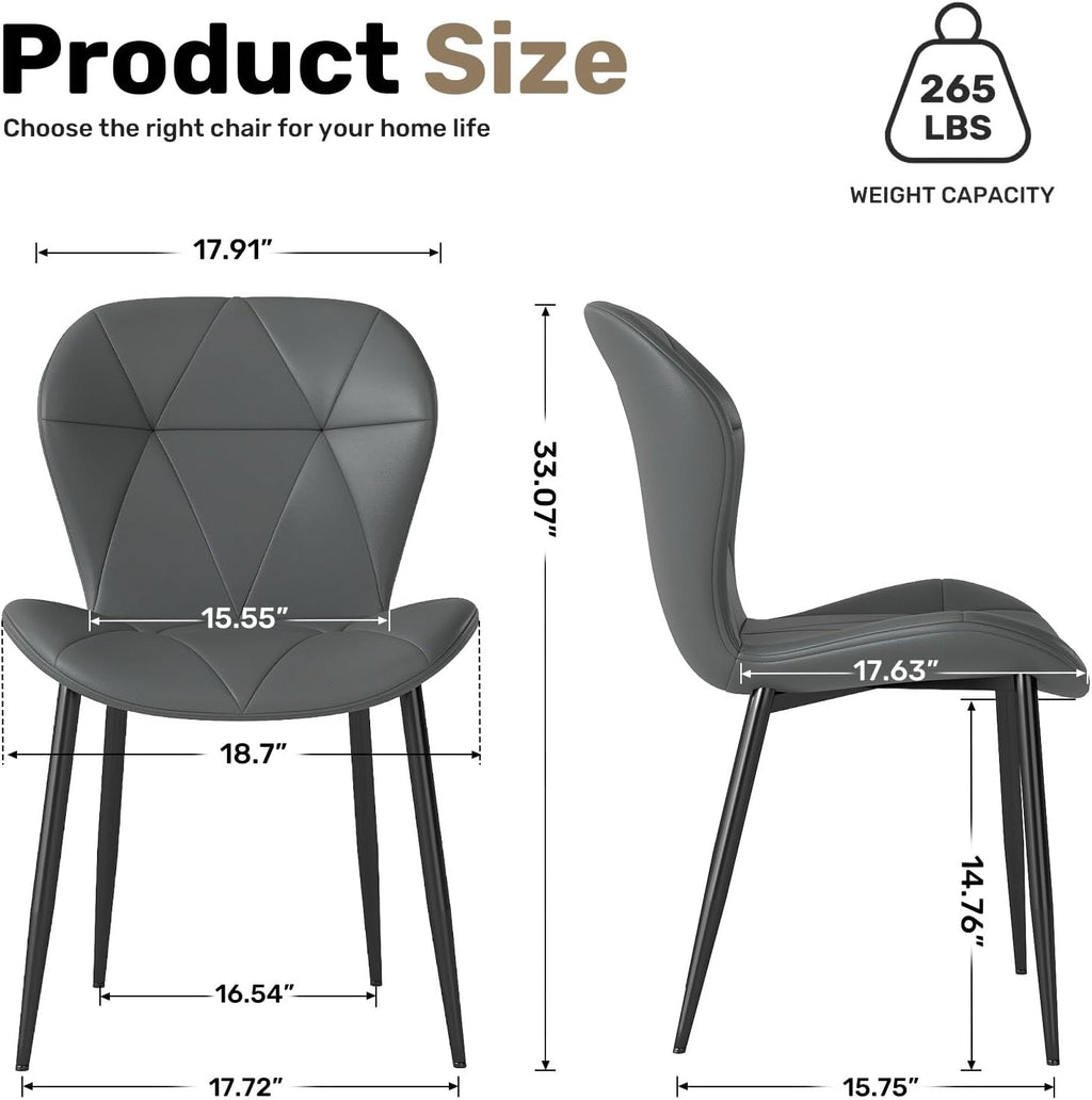 Dining Chairs, Modern Dining Room Chair Diamond Leather with Wooden and Metal Frame, Set of 2 (Gray)