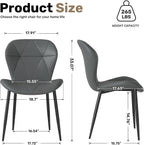 Dining Chairs, Modern Dining Room Chair Diamond Leather with Wooden and Metal Frame, Set of 2 (Gray)