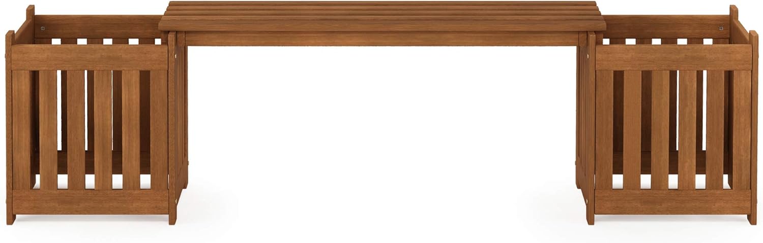 FURINNO FG19455 Tioman Hardwood Outdoor Lifestyle Flowerbox with Bench, Natural