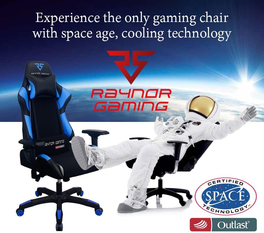 Energy Pro Series Gaming Chair Ergonomic Outlast Technology High-Back Racing Style Height Adjustable 4D Armrests Mesh and PU Leather with Lumbar Support Cushion and Headrest Pillow, Blue