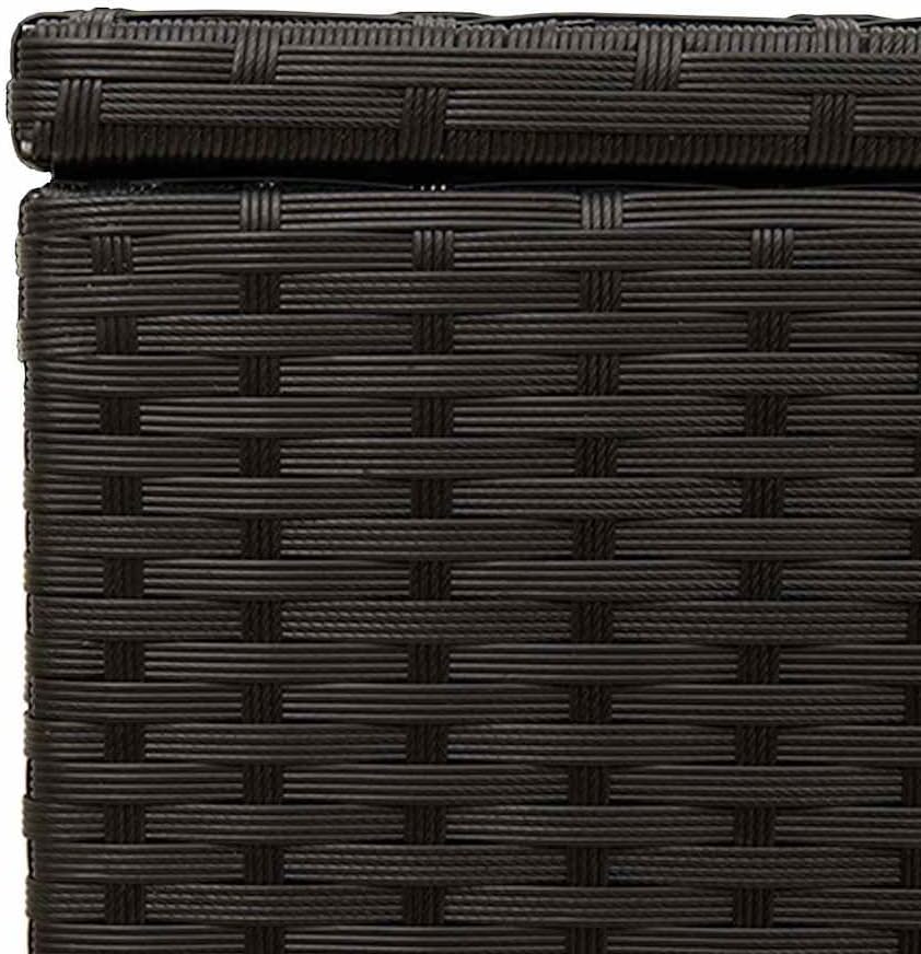 Garden Storage Box Black Poly Rattan Resin Wicker Container Chest 76.9 Gal Weather Resistant Outdoor Patio Deck Cushion Bench with Lockable Lid for Backyard Porch Balcony Yard