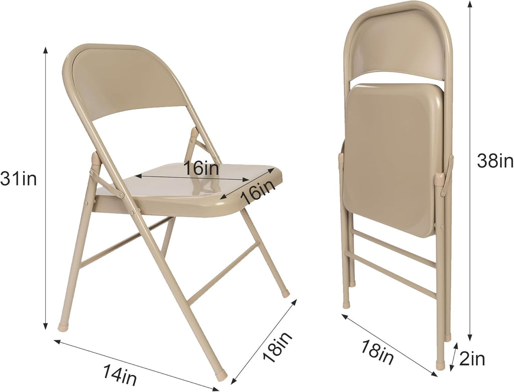 VECELO All-Steel Folding Chair Set of 8, Heavy Duty Metal Foldable Chairs, Double Hinged, Stackable Commercial Seating for Indoor Outdoor Events, Wedding, Party, Patio, Office