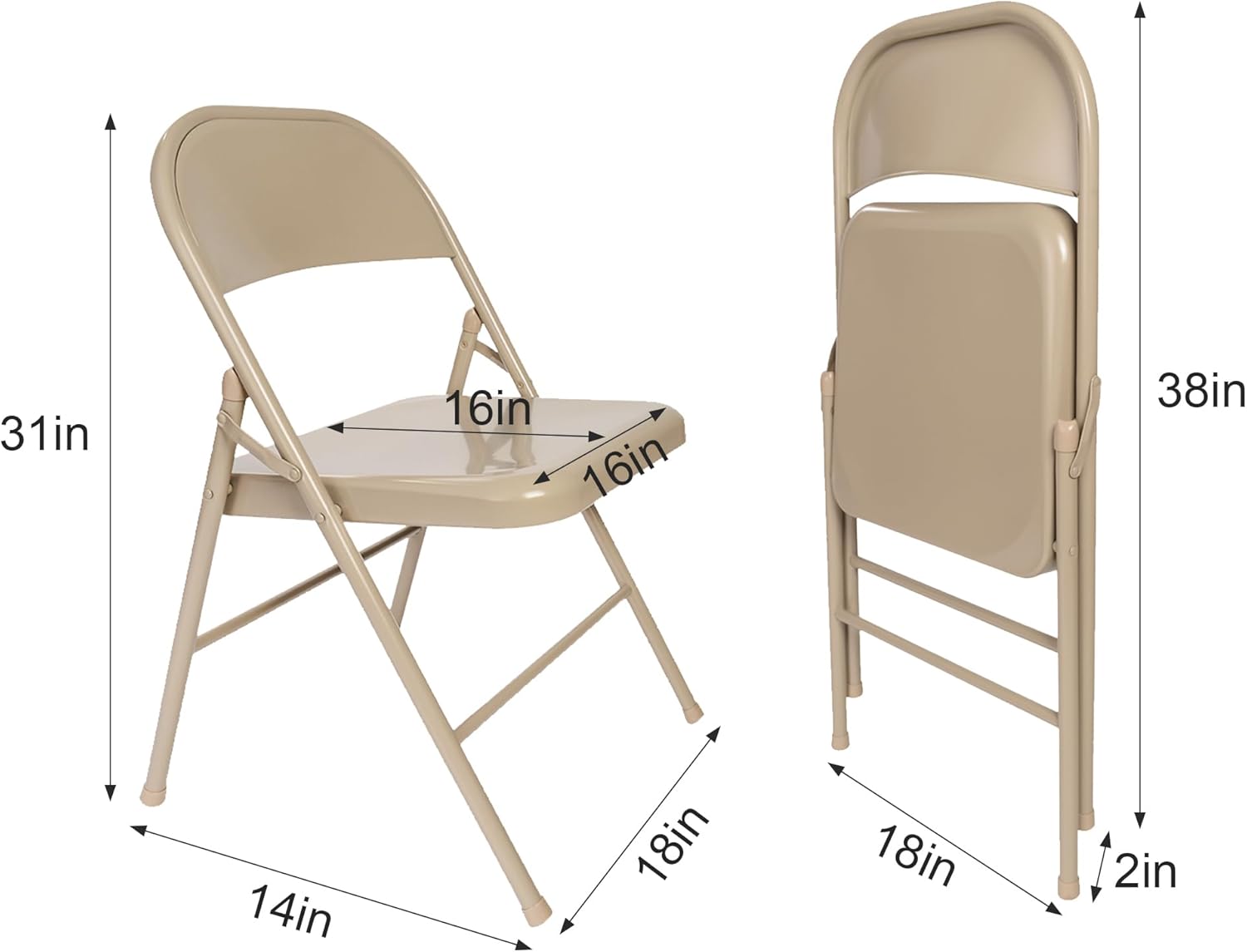VECELO All-Steel Folding Chair Set of 8, Heavy Duty Metal Foldable Chairs, Double Hinged, Stackable Commercial Seating for Indoor Outdoor Events, Wedding, Party, Patio, Office
