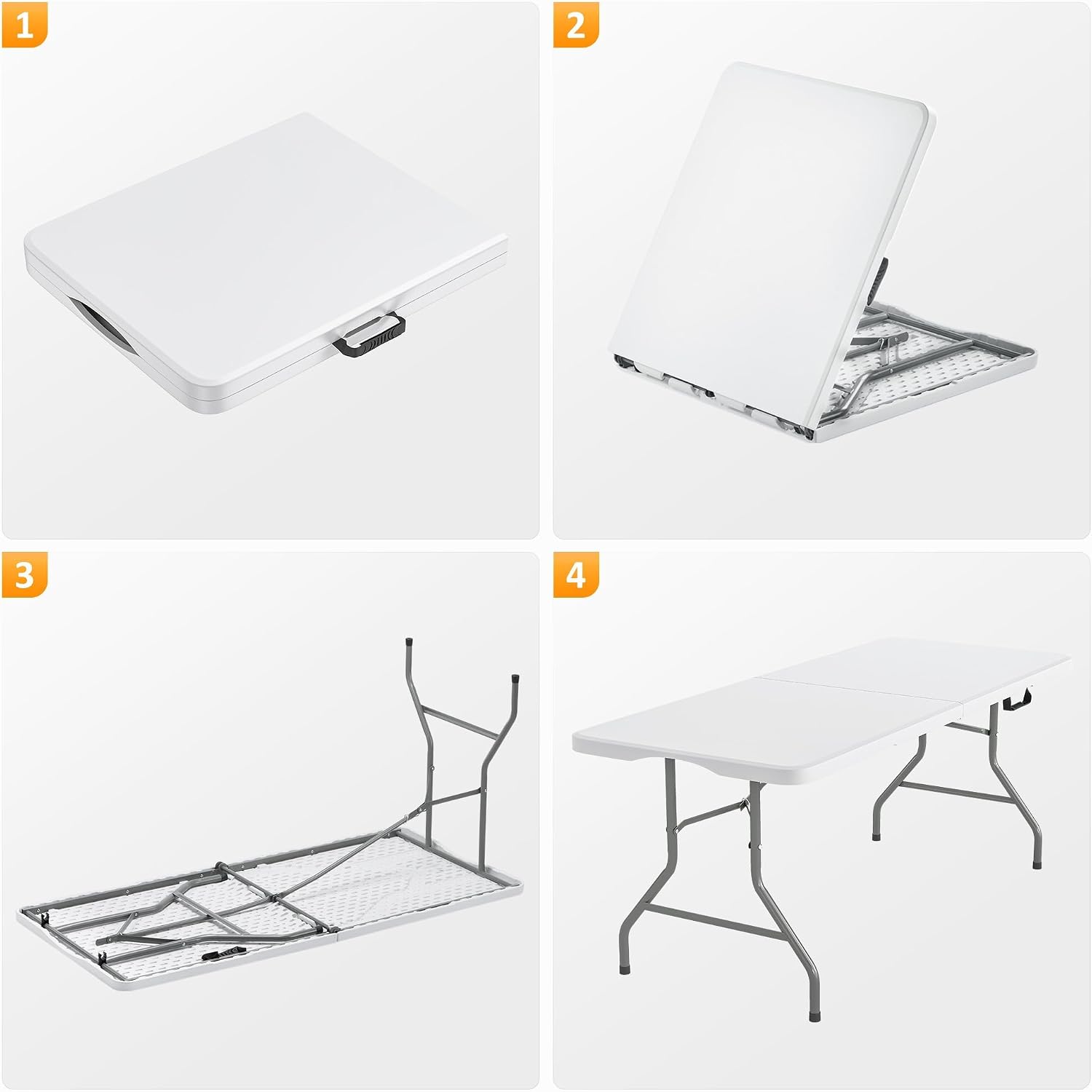 Fenbeli Upgraded 18% Thickened Folding Table 6ft Made of HDPE Plastic, Heavy Duty (25lb), Stable Thicker Legs, Dining Indoor Outdoor for Camping, Picnic and Party (Pearl White, 6FT)