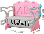 3 in 1 Study Table Bench Toy Storage Stool Set, Kids Storage Bench Toy Storage Stool with Letter Backrest, Flip Design, Large Capacity Space Pink