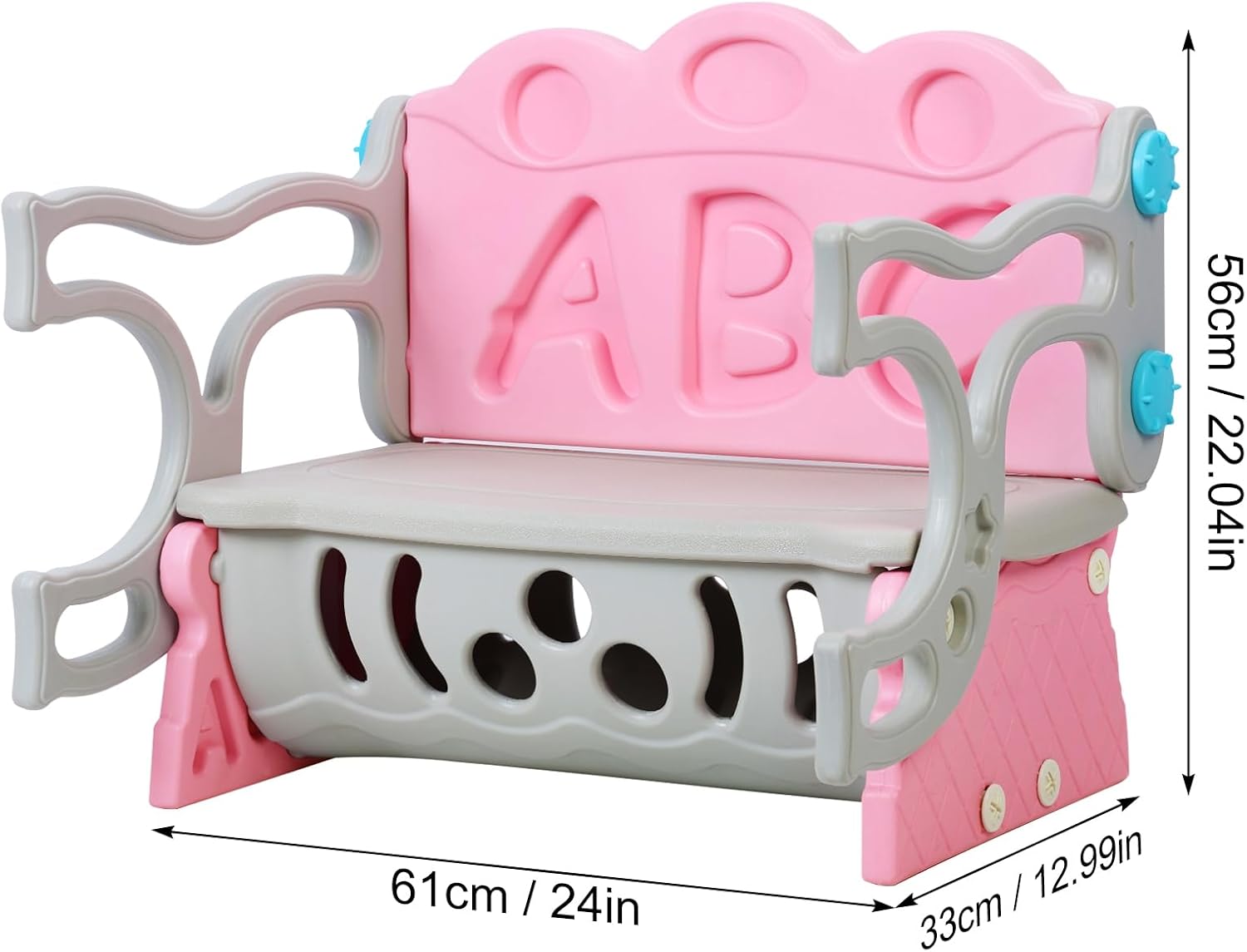3 in 1 Study Table Bench Toy Storage Stool Set, Kids Storage Bench Toy Storage Stool with Letter Backrest, Flip Design, Large Capacity Space Pink
