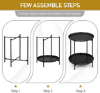 2 Tier End Table Metal Side Table Waterproof Small Sofa Coffee Side Tables Bedroom Indoor Outdoor for Living Room Bedroom Balcony and Office