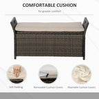 27 Gallon Patio Wicker Storage Bench with Cushion, 2-in-1 Garden Storage Box Deck Box with Handles