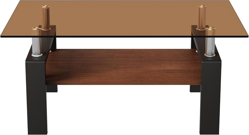 IANIYA 3 Pieces Living Room Table Set, Coffee Table Set of 3 Modern Rectangle Tempered Glass Coffee Table with 2 End Side Tables, 3 Piece Table Sets for Apartment Home Office (3, Brown)