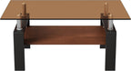 IANIYA 3 Pieces Living Room Table Set, Coffee Table Set of 3 Modern Rectangle Tempered Glass Coffee Table with 2 End Side Tables, 3 Piece Table Sets for Apartment Home Office (3, Brown)