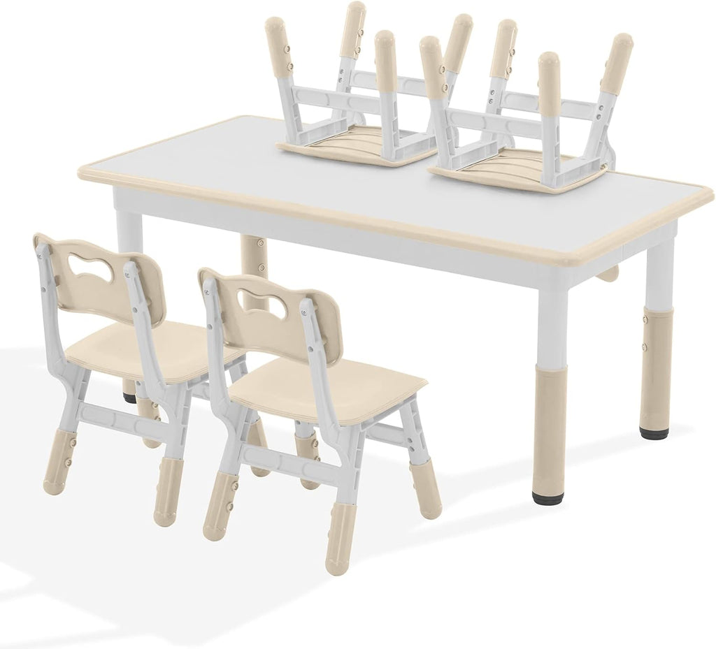 GITAWUSA Kids Study Table and Chairs Set, Height Adjustable Toddler Table and Chair Set for Kids Ages 3-8, Graffiti Desktop (Burlywood - 1)