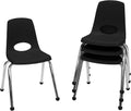 FDP 16" School Stack Chair, Stacking Student Seat with Chromed Steel Legs and Ball Glides for in-Home Learning or Classroom - Black (4-Pack), 10382-BK