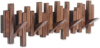 Wooden Coat Rack Wall Mounted Sticks Multi Rack Solid Handmade Natural Walnut Wood Artwork with 5 Flip-Down Unique Modern Hooks for Coats Bag Hat Umbrella