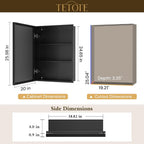 TETOTE 20" x 26" Medicine Cabinet Storage with Mirror Black Bathroom Medicine Cabinet with Beveled Aluminum Frame Surface Wall-Mounted or Recessed, Shelves Adjustable