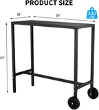 PeakPursuit 39x16 in Rectangle Outdoor Bar Table, 37" Counter Height Patio Pub Table with 2 Wheels, Waterproof Top & Adjustable Feet for Balcony, Yard, Hot Tub, Poolside, Indoor