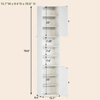 HUAHUU 70.8" Tall Kitchen Pantry Storage Cabinet, Slim Cabinet with 2 Barn Doors & Adjustable Shelves & Open Compartments, Cupboard for Kitchen, Dining Room, Living Room and Bathroom, White