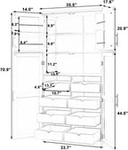 Freestanding Kitchen Pantry Cabinet, Tall Larder Cupboard Storage Cabinet with 4 Doors, 2 Door Shelves, 8 Pull-Out Trays and Adjustable Shelf for Dining Room