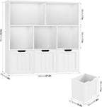 FOTOSOK Toy Storage Organizer with 3 Movable Drawers, Toy Organizer with Hidden Wheels and 5 Open Cubbies, Stuffed Animal Storage Organizer, Multifunctional Toy Chest for Playroom, White