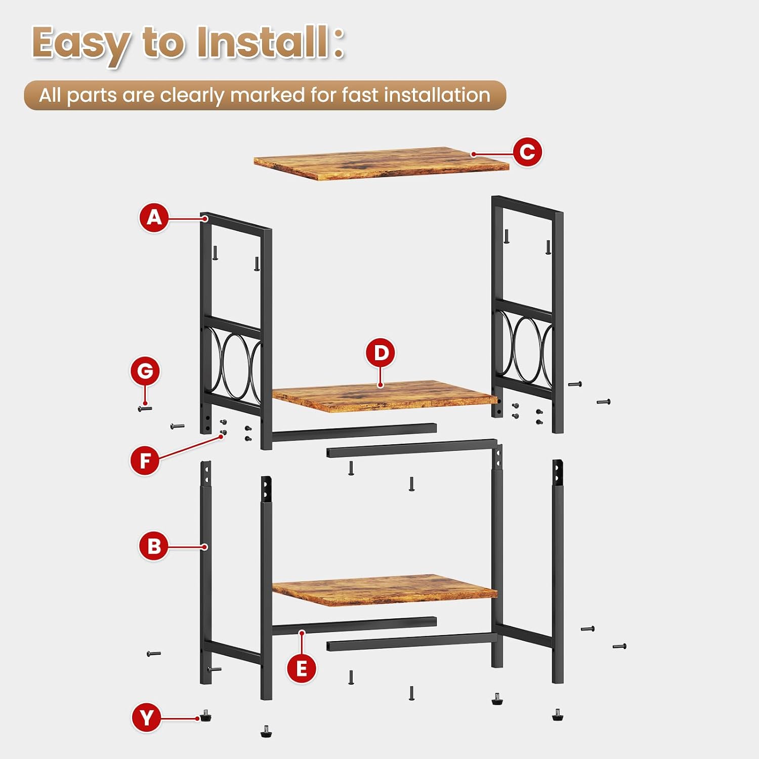 Side Table 3-Tier End Table with Adjustable Shelf Modern Tall Nightstand Small Narrow Accent Table Stand for Living Room Bedroom, Office, Rustic Brown and Black.