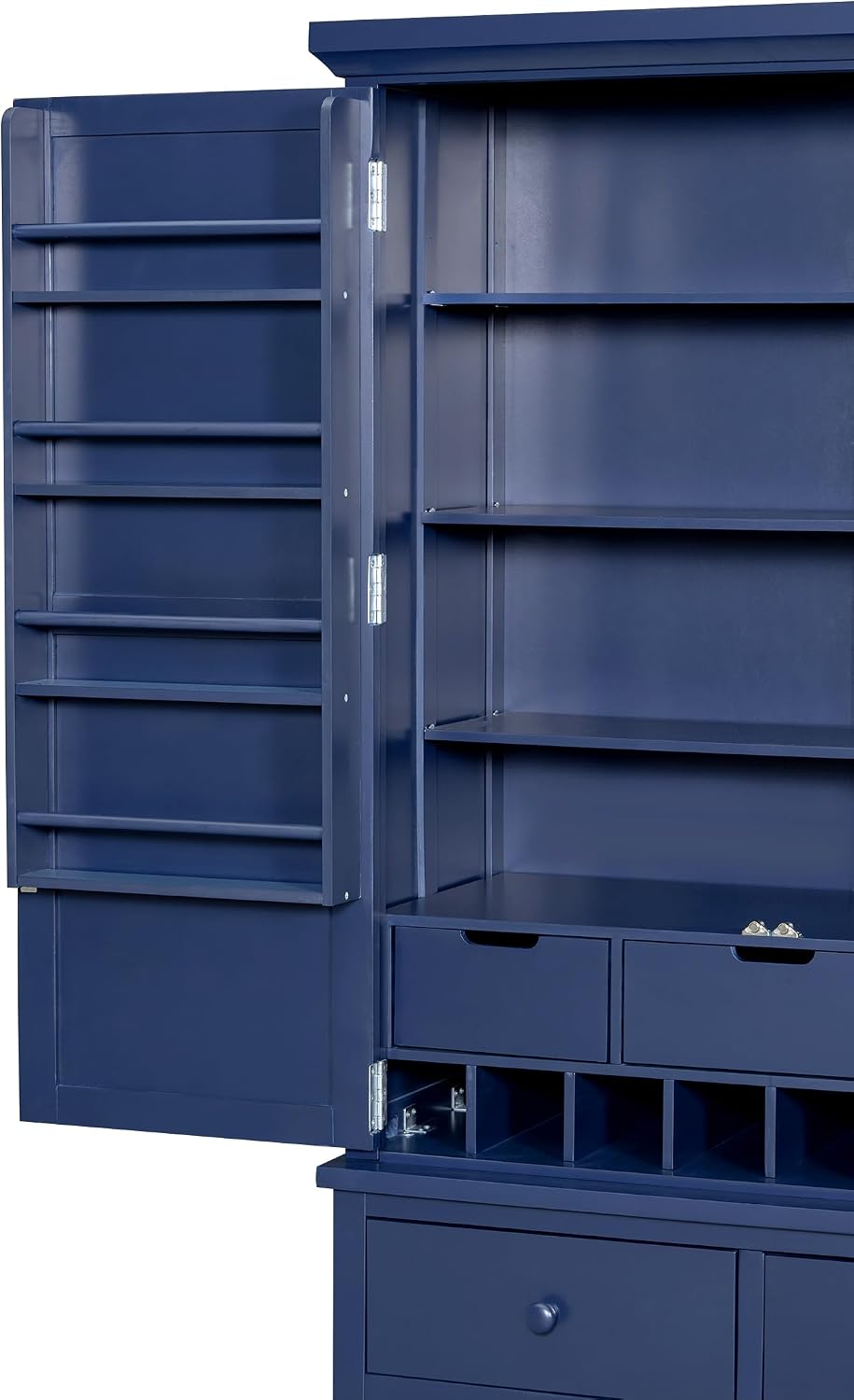 SOFTSEA 71” Kitchen Pantry with with 7 Drawers, 3 Adjustable Shelves, 8 Door Rack, Wood Storage Cupboard for Kitchen, Living Room, Blue