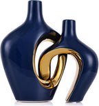 Blue Hollow Ceramic Vases Set of 2 - Modern Nordic Boho ins Style Vases for Decor, Decorative Pampas Grass Flower Vases for Wedding, Living Room, Office, Entrance, Dining Table Decor Centerpieces