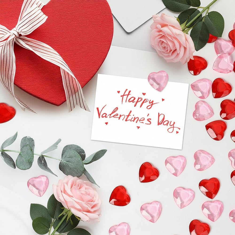 Valentines Day Acrylic Heart 120 Pcs Red and Pink Hearts Shaped Gems Crystals for Table Decoration, Valentine Hearts Vase Filler for DIY Crafts, Valentine's Day Wedding Table Scatter Decoration