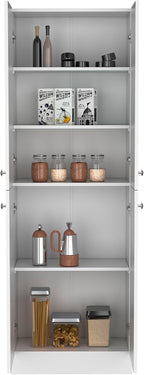 23.6" D*11.8" W*71.1" H Corner Kitchen Pantry, 3 Adjustable Shelves & Fixed Shelf, 2 Double-Doors, Freestanding Storage Cabinet, Modern Minimalist, for Living Room, Dining Room, White